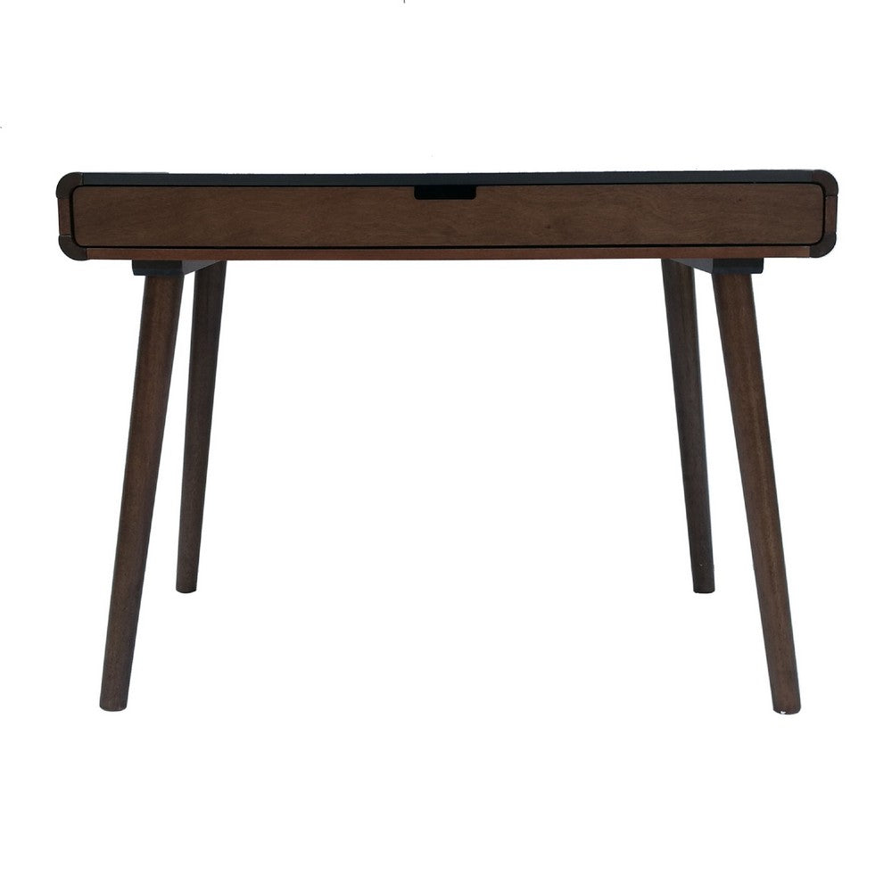 Iwa Writing Desk, 40 Inch Top w Drawer, Charcoal Gray Rubberwood Frame -BM335703