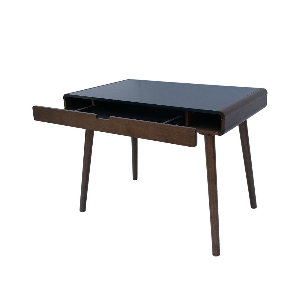 Iwa Writing Desk, 40 Inch Top w Drawer, Charcoal Gray Rubberwood Frame -BM335703