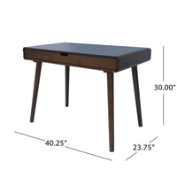 Iwa Writing Desk, 40 Inch Top w Drawer, Charcoal Gray Rubberwood Frame -BM335703