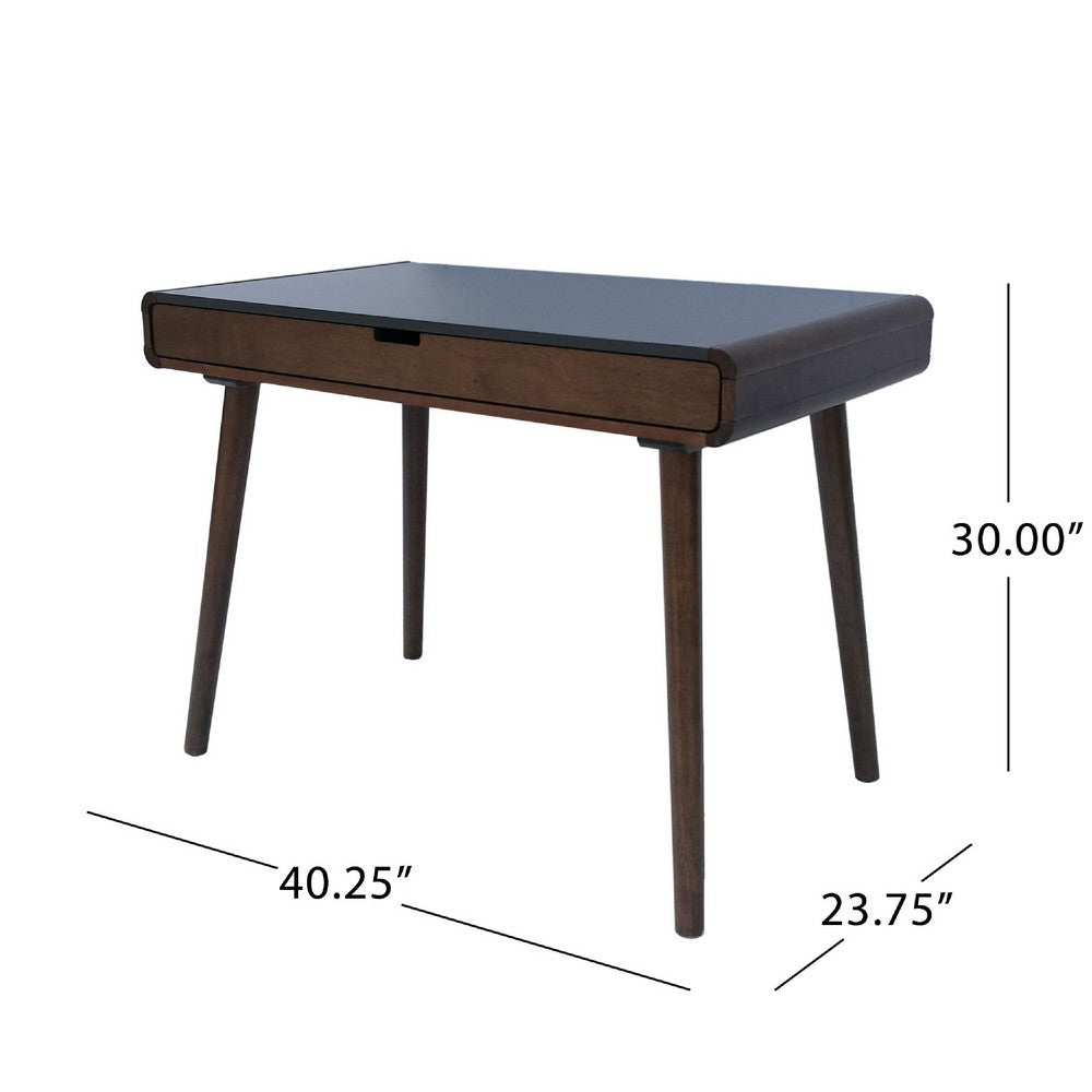 Iwa Writing Desk, 40 Inch Top w Drawer, Charcoal Gray Rubberwood Frame -BM335703