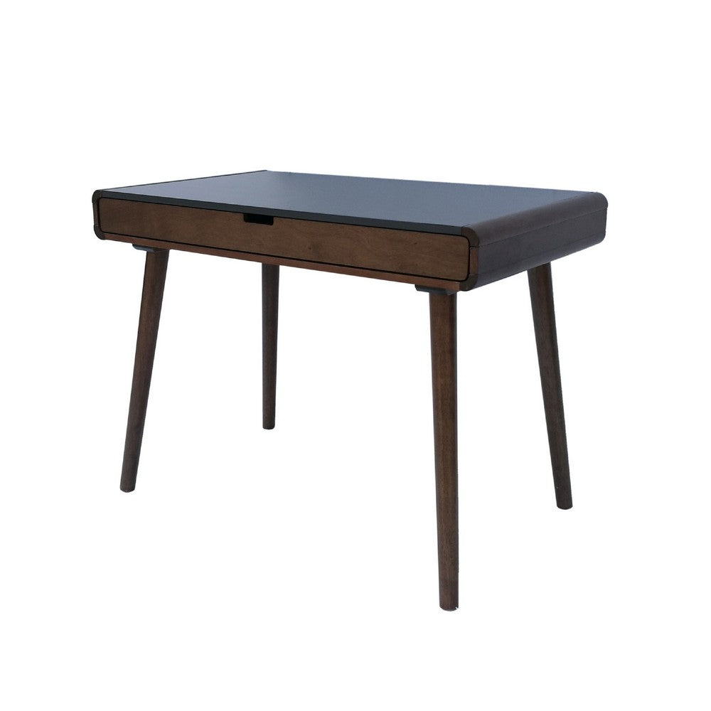 Iwa Writing Desk, 40 Inch Top w Drawer, Charcoal Gray Rubberwood Frame -BM335703