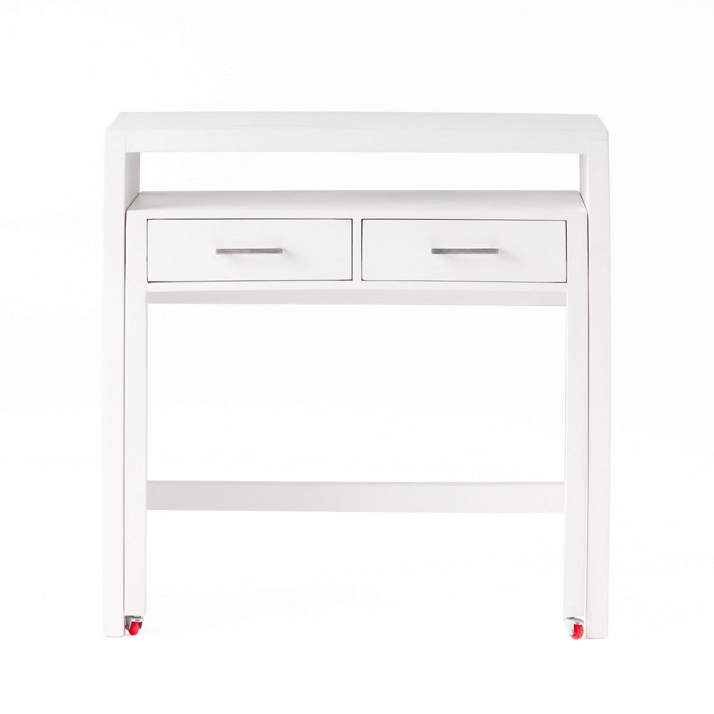 Sliding Desk with Upper Console Table, White Mango Wood, 36 Inch -BM335704