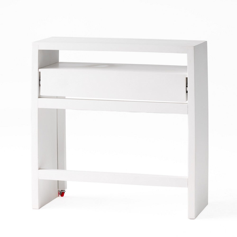 Sliding Desk with Upper Console Table, White Mango Wood, 36 Inch -BM335704