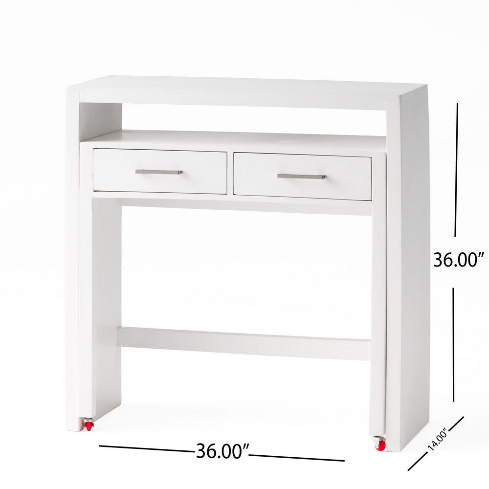 Sliding Desk with Upper Console Table, White Mango Wood, 36 Inch -BM335704