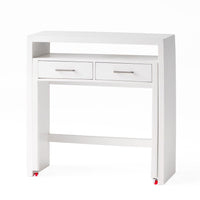 Sliding Desk with Upper Console Table, White Mango Wood, 36 Inch -BM335704