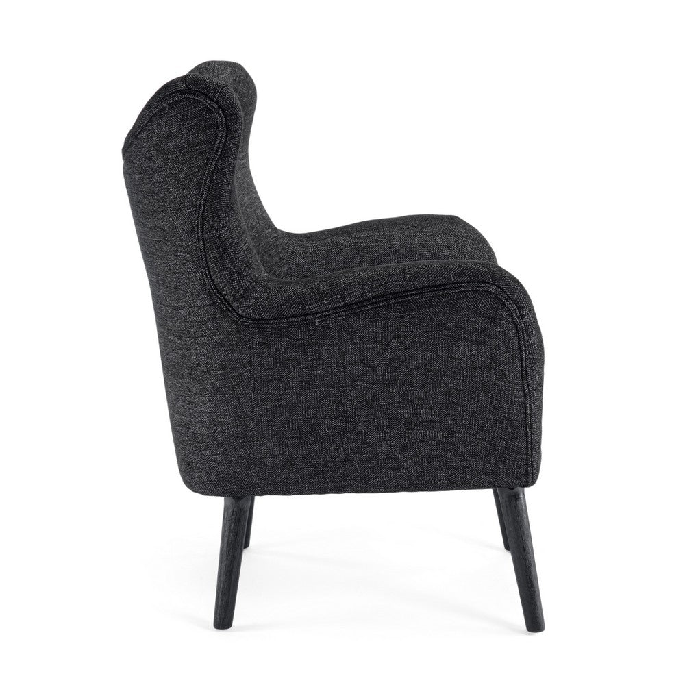 Modern Armchair, Wingback Design, Splayed Legs, Black Oak Wood -BM335705