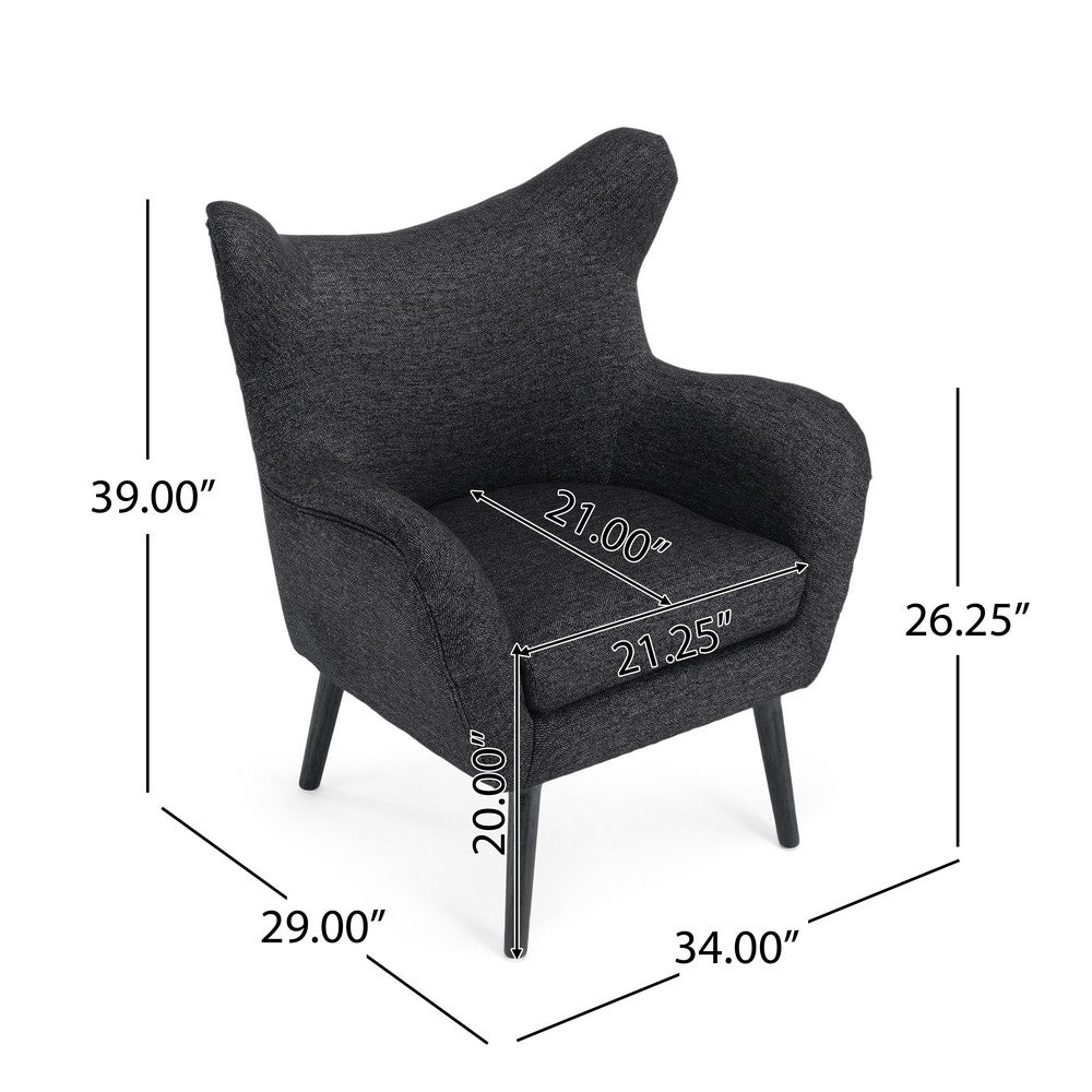 Modern Armchair, Wingback Design, Splayed Legs, Black Oak Wood -BM335705