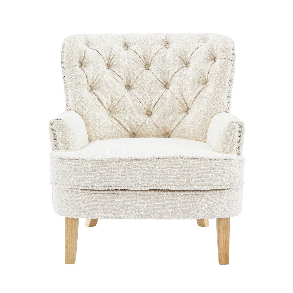 Modern Club Chair, Classic Button Tufted Wingback, Almond White -BM335706