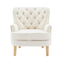 Modern Club Chair, Classic Button Tufted Wingback, Almond White -BM335706