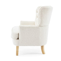 Modern Club Chair, Classic Button Tufted Wingback, Almond White -BM335706
