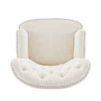 Modern Club Chair, Classic Button Tufted Wingback, Almond White -BM335706