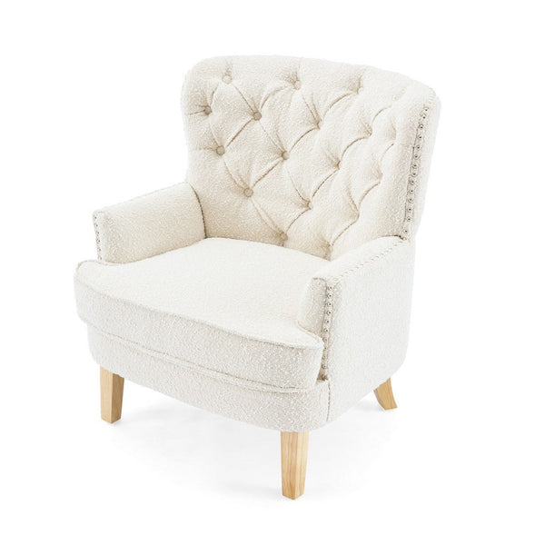 Modern Club Chair, Classic Button Tufted Wingback, Almond White -BM335706