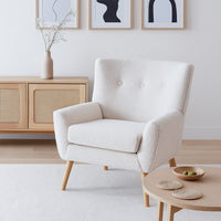 Accent Chair, Tufted Wingback, Modern Almond White Granular Fabric -BM335707