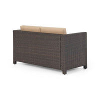 Perie Outdoor Loveseat, Brown Wicker Woven w Beige Cushions, 55 Inch -BM335710