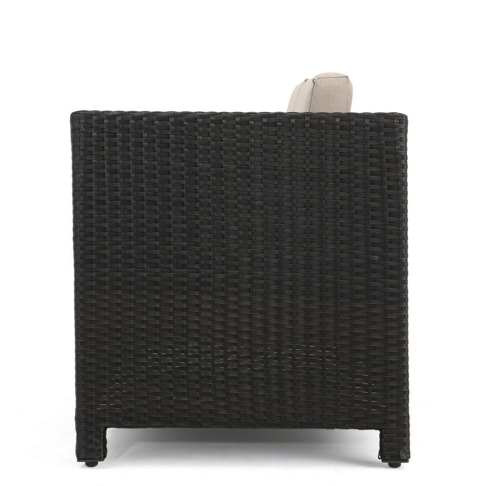 Perie Outdoor Loveseat, Brown Wicker Woven w Beige Cushions, 55 Inch -BM335710