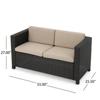 Perie Outdoor Loveseat, Brown Wicker Woven w Beige Cushions, 55 Inch -BM335710