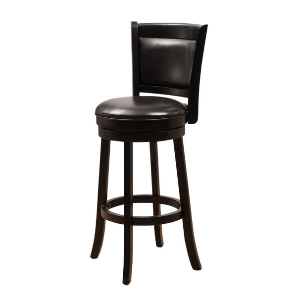 Swivel Barstool Chair, High Back Black Wood, Espresso Faux Leather -BM335714