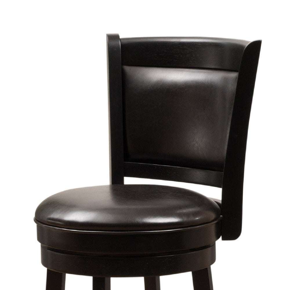 Swivel Barstool Chair, High Back Black Wood, Espresso Faux Leather -BM335714