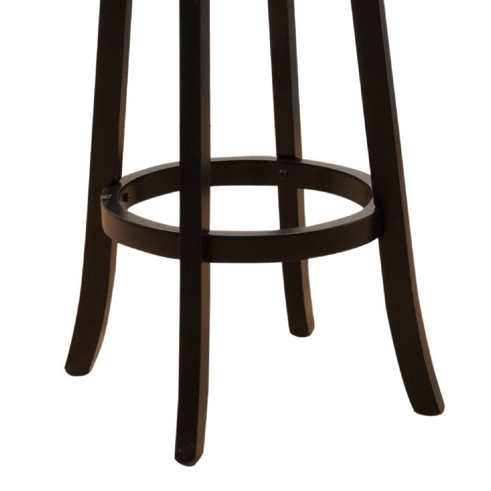 Swivel Barstool Chair, High Back Black Wood, Espresso Faux Leather -BM335714