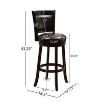 Swivel Barstool Chair, High Back Black Wood, Espresso Faux Leather -BM335714