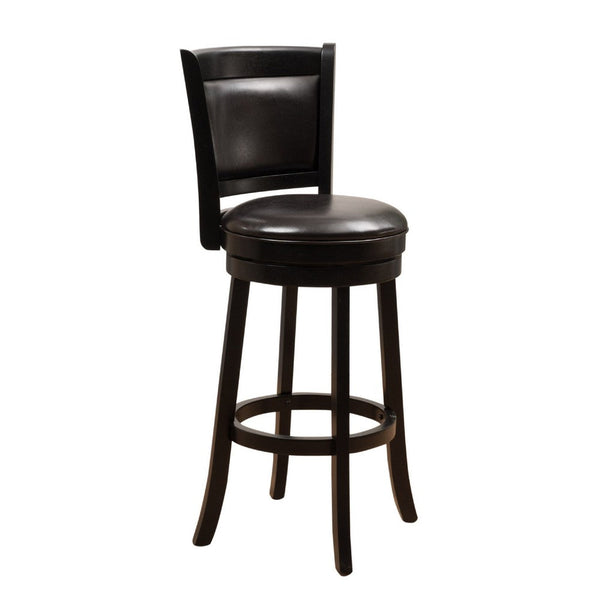 Swivel Barstool Chair, High Back Black Wood, Espresso Faux Leather -BM335714