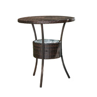 Outdoor Counter Table, Round Top with Ice Pail, 32 Inch Brown Rattan -BM335715