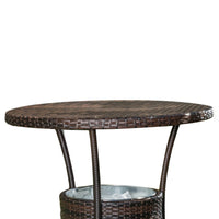 Outdoor Counter Table, Round Top with Ice Pail, 32 Inch Brown Rattan -BM335715