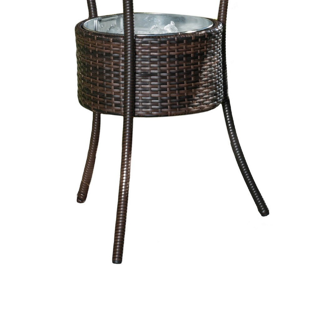 Outdoor Counter Table, Round Top with Ice Pail, 32 Inch Brown Rattan -BM335715