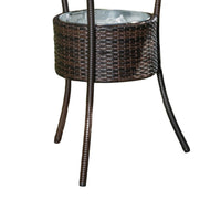 Outdoor Counter Table, Round Top with Ice Pail, 32 Inch Brown Rattan -BM335715