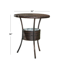 Outdoor Counter Table, Round Top with Ice Pail, 32 Inch Brown Rattan -BM335715