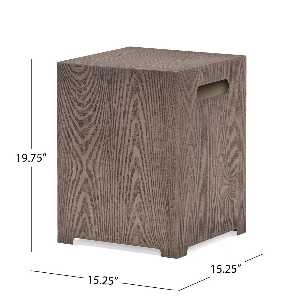 Outdoor Propane Tank Holder Table, 15 Inch Wood Top, Gray Iron -BM335716