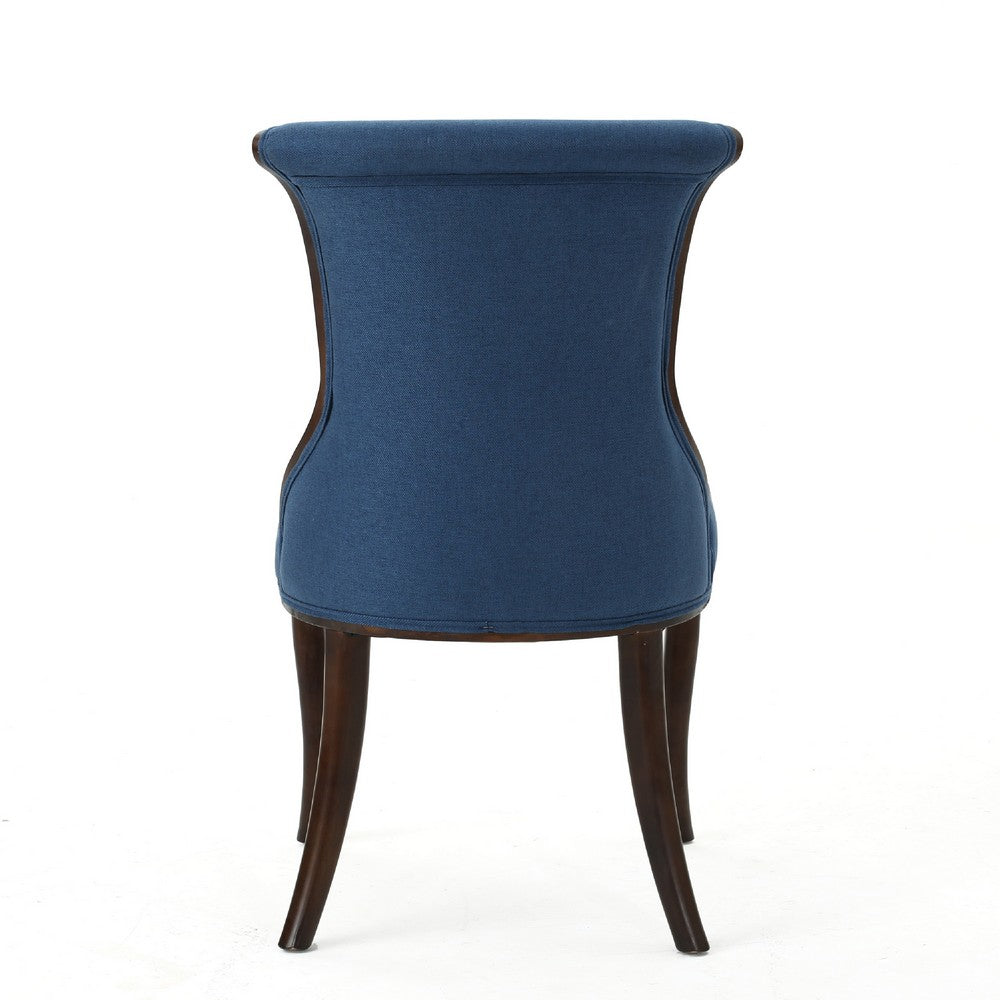 Dining Chair Set of 2, Curved Legs, Brown Rubberwood, Blue Polyester -BM335720