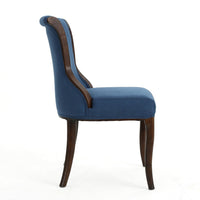 Dining Chair Set of 2, Curved Legs, Brown Rubberwood, Blue Polyester -BM335720