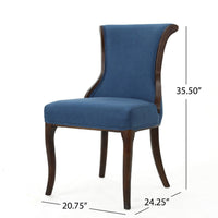 Dining Chair Set of 2, Curved Legs, Brown Rubberwood, Blue Polyester -BM335720