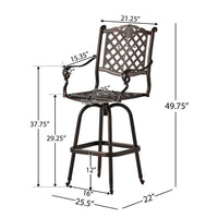 Outdoor Barstool Chair, Swivel Function, Coppertone Aluminium Finish -BM335724