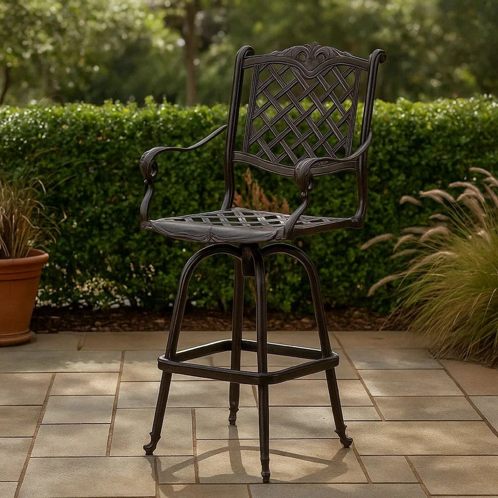 Outdoor Barstool Chair, Swivel Function, Coppertone Aluminium Finish -BM335724