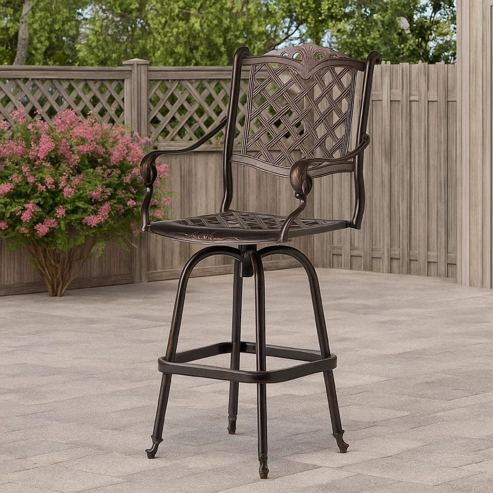 Outdoor Barstool Chair, Swivel Function, Coppertone Aluminium Finish -BM335724