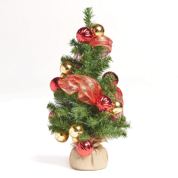 Decorative Small Faux Holiday Tree, Built In LED Lights, 24 Inch Green -BM335726