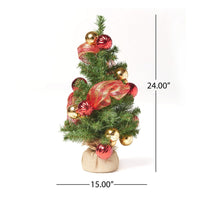 Decorative Small Faux Holiday Tree, Built In LED Lights, 24 Inch Green -BM335726