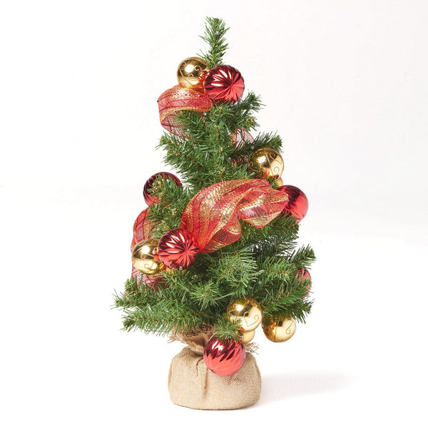 Decorative Small Faux Holiday Tree, Built In LED Lights, 24 Inch Green -BM335726