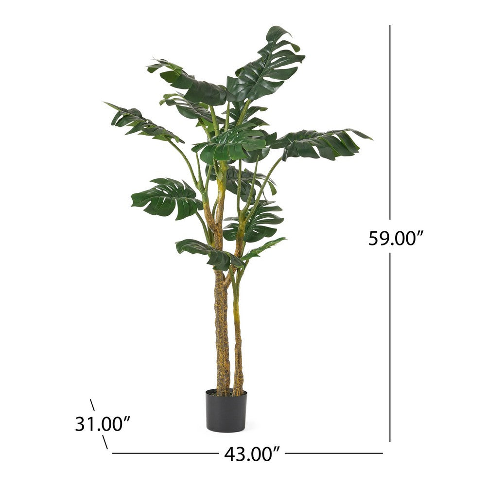 Zylo Decorative Faux Monstera Tree, 59 Inch, Green Metal and Polyester -BM335727