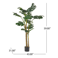 Zylo Decorative Faux Monstera Tree, 59 Inch, Green Metal and Polyester -BM335727