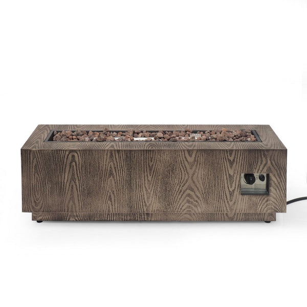 Outdoor Fire Pit Table, 48 Inch Iron Body with Wood Finish, Brown -BM335730