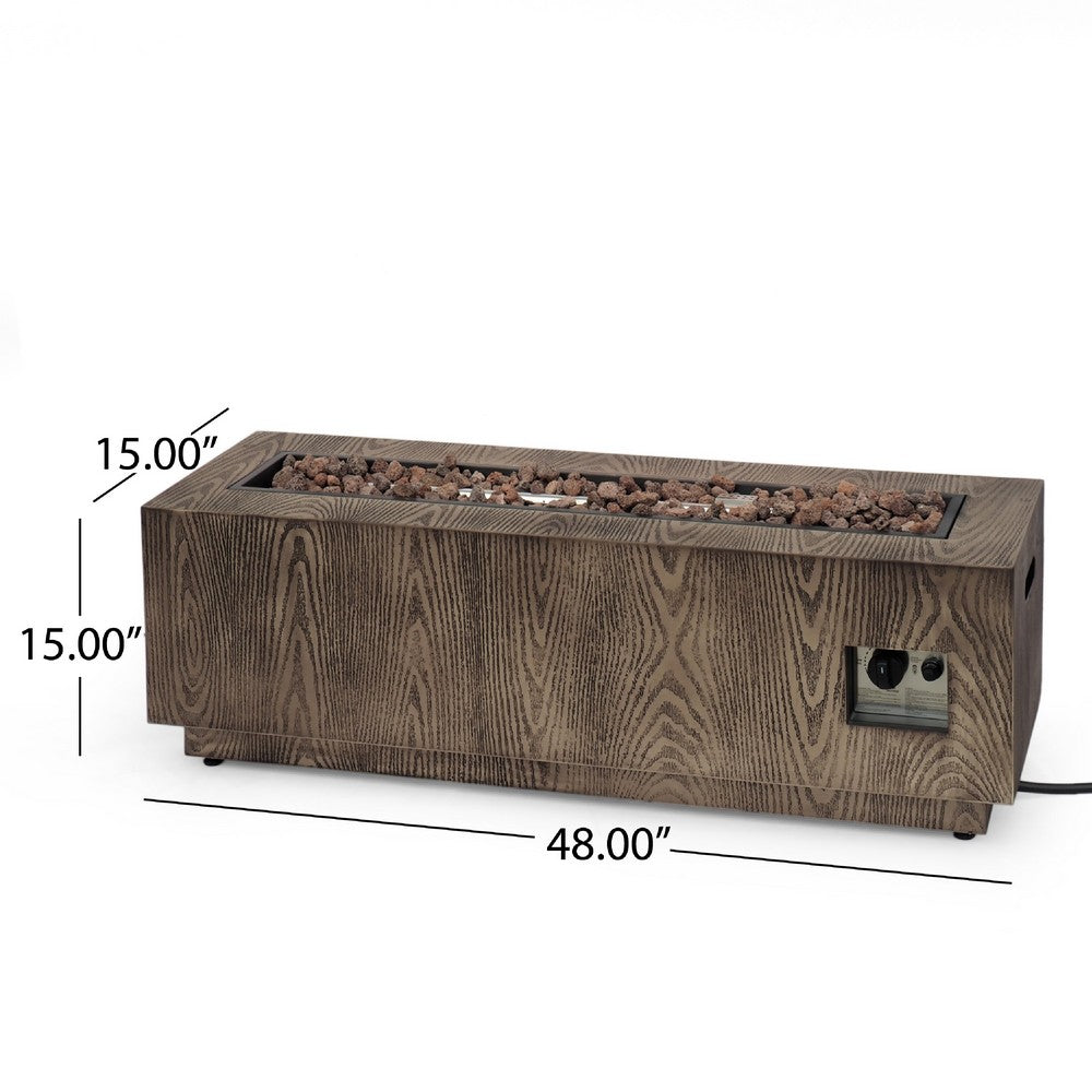 Outdoor Fire Pit Table, 48 Inch Iron Body with Wood Finish, Brown -BM335730