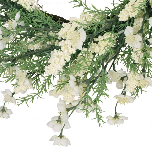 Decorative Wreath, 30 Inch Silk Plum Blossoms, Rattan Frame Green -BM335732