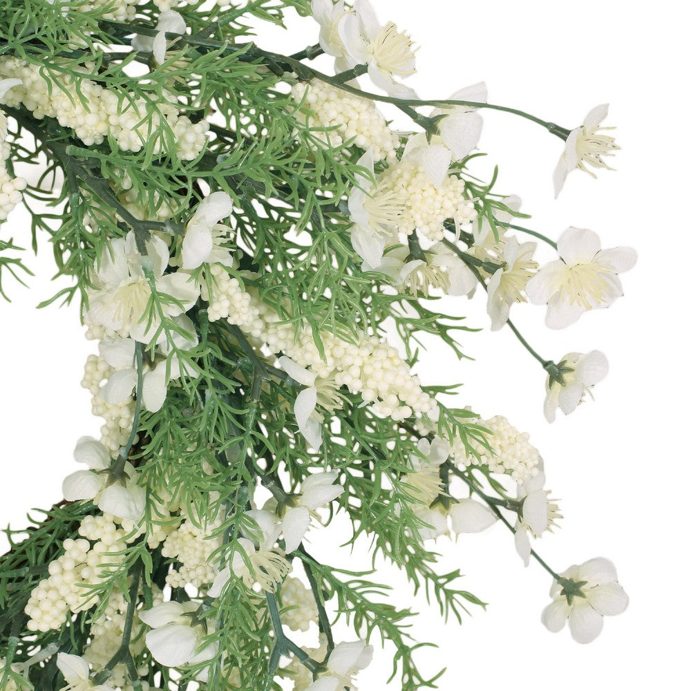 Decorative Wreath, 30 Inch Silk Plum Blossoms, Rattan Frame Green -BM335732