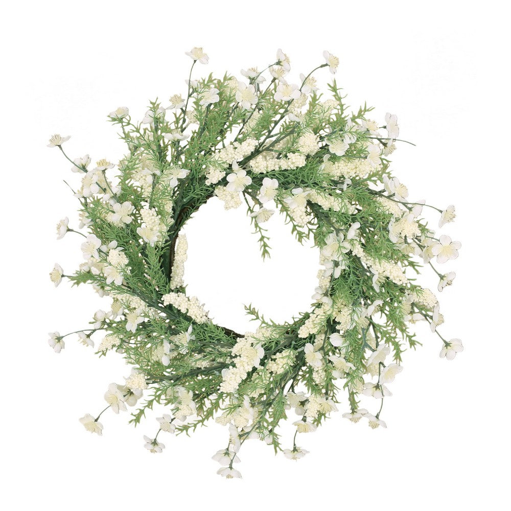 Decorative Wreath, 30 Inch Silk Plum Blossoms, Rattan Frame Green -BM335732