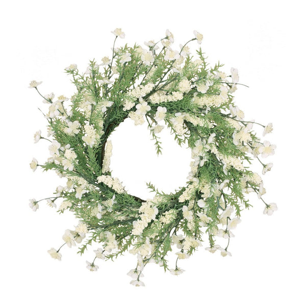 Decorative Wreath, 30 Inch Silk Plum Blossoms, Rattan Frame Green -BM335732