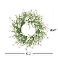 Decorative Wreath, 30 Inch Silk Plum Blossoms, Rattan Frame Green -BM335732