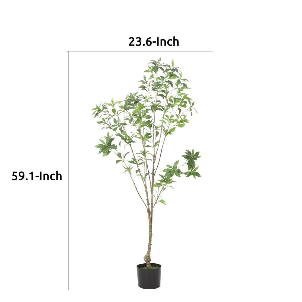 Zylo Decorative Faux Pieris Tree, 59 Inch Green and Brown Rattan -BM335733